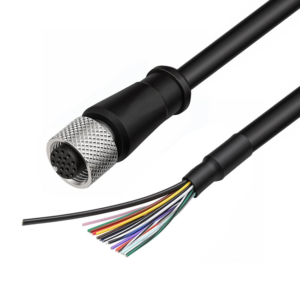 M12 17-Pin Female A-Coded Pigtail Cable, 30M (98.4FT) Shielded IP67 PVC IO Trigger Power Line for Sick Banner Cognex Datalogic Matrix Vision Sensors