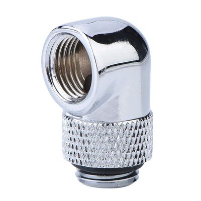 plplaaoo Water Cooling Fitting, Sturdy Brass Tube Fitting 90 Degree Angle Rotary G1/4 Thread Elbow Tube Fitting Connector Chrome Plated Brass for PC Water Cooling System Hose Connector (Silver)