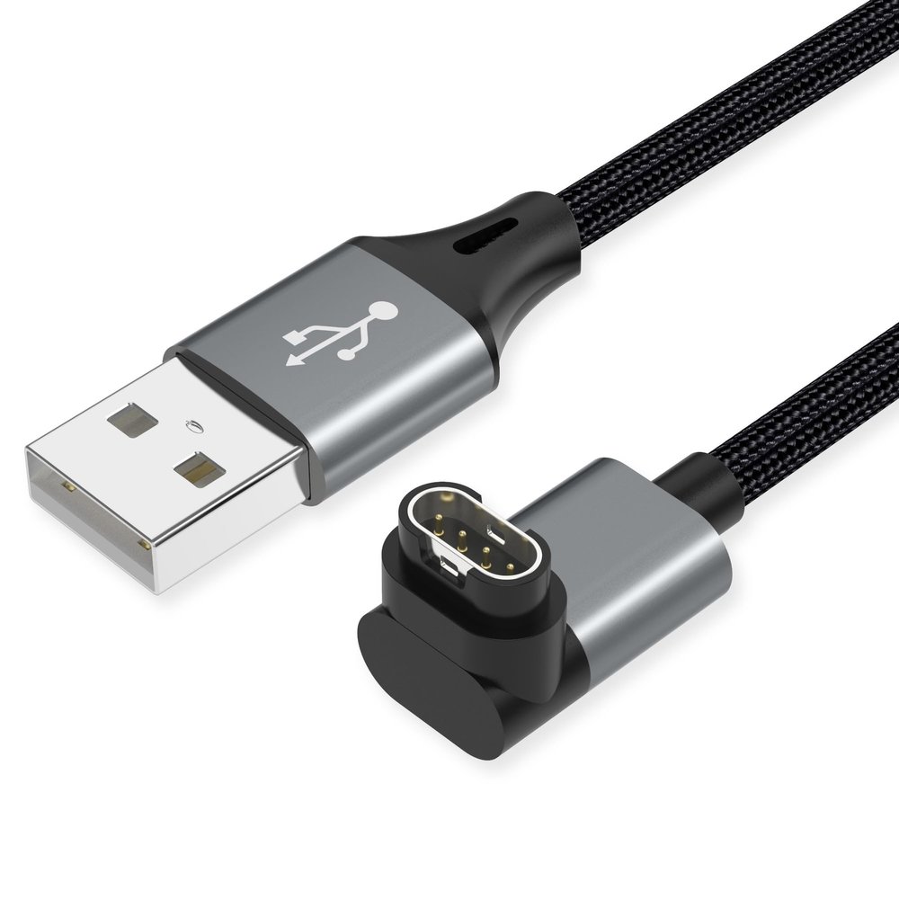AGVEE 1.5ft Charger for Garmin Watch, L-Shape Charging Cable for Fenix, Forerunner, Vivoactive, Instinct, Venu, Tactix, Approach, D2, Quatix Series, Right Angle Braided, Dark Gray