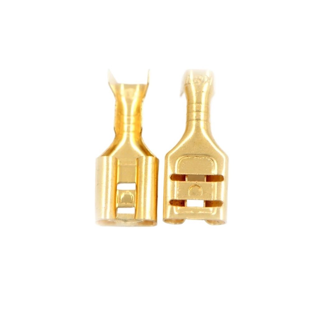 100pcs/lot 4.8mm/6.3mm Gold Brass Car Electric Wire Connectors Set Female Crimp Terminal Connector(6.3mm)