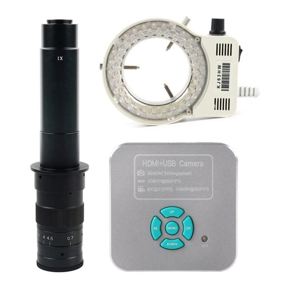Lab Microscope Accessories 2K 36MP Video Microscope Camera Electric 180X/300X/200X/500X C Mount Lens(300X with Light)