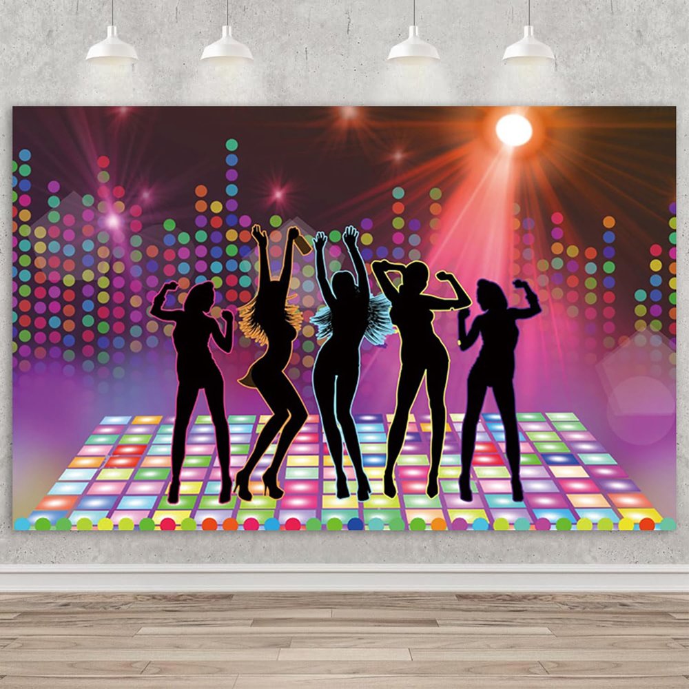 9x6ft Disco Backdrop Disco Dance Photography Background for Disco Party Birthday Backdrop Neon Night Vintage Let's Glow Crazy Shining Photo Booth Background Photo Shot Props