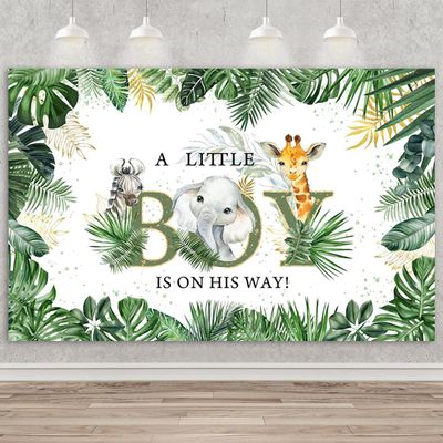10x8ft Baby Shower Backdrop A Little Boy is On His Way Photography Background Safari Jungle Animals Backdrop Baby Shower Wedding Birthday Party Photography Background Photo Studio Props