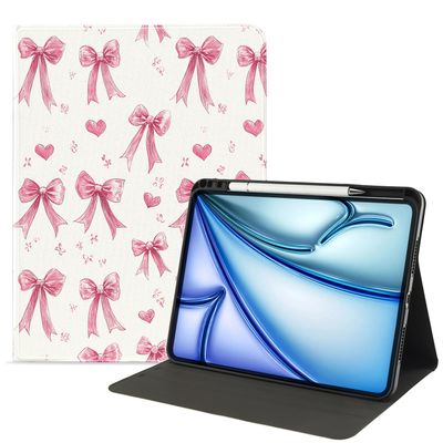 JOYLAND Cute Pad Case for iPad Pro 11 inch (2018/2020/2021/2022),Love&Bow Pattern Anti-Scratch Shockproof Premium Folio Stand Case with Pencil Holder,Auto Wake/Sleep