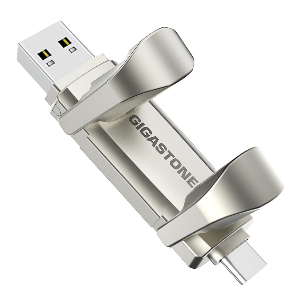 Gigastone Duo Pro Flip USB-A+C 256GB (1-Pack) Dual External Portable SSD 500MB/s Supports Apple 4K 60fps ProRes HDR Video Recording USB3.2 Gen 2 for iPhone 16 PS5 Mac iPad Laptop Android