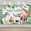 10x6.5ft Happy Birthday Backdrop Safari Tropical Forest Jungle Animals Photography Background Kids Boys Birthday Baby Shower Party Children Portraits Decoration Supplies Photo Booth Props view 1