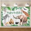 10x6.5ft Happy Birthday Backdrop Safari Tropical Forest Jungle Animals Photography Background Kids Boys Birthday Baby Shower Party Children Portraits Decoration Supplies Photo Booth Props view 4