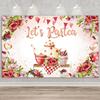 10x6.5ft Lets Partea Backdrop Floral Teapot Photography Background Colorful Floral Dessert Backdrop Baby Shower Wedding Birthday Party Photography Background Photo Studio Props view 1