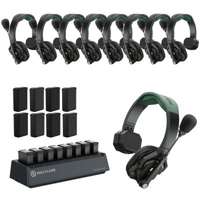 Hollyland Solidcom SE PRO 9-Users ENC Noise Cancellation Wireless Intercom Headset System 1312ft Team Communication with 3.5mm Single Ear Headset for Movie Shoot Live Show (1.9GHz Version)