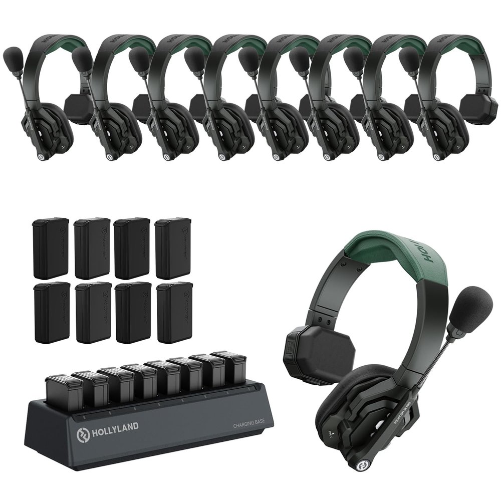 Hollyland Solidcom SE PRO 9-Users ENC Noise Cancellation Wireless Intercom Headset System 1312ft Team Communication with 3.5mm Single Ear Headset for Movie Shoot Live Show (1.9GHz Version)