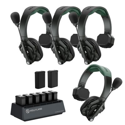 Hollyland Solidcom SE PRO 4-Users ENC Noise Cancellation Wireless Intercom Headset System 400m/1312ft Team Communication with 3.5mm Single Ear Headset for Movie Shoot Live Show (1.9GHz Version)