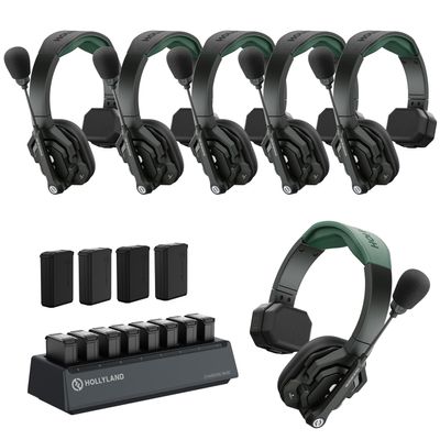 Hollyland Solidcom SE PRO 6-Users ENC Noise Cancellation Wireless Intercom Headset System 1312ft Team Communication with 3.5mm Single Ear Headset for Movie Shoot Live Show (1.9GHz Version)