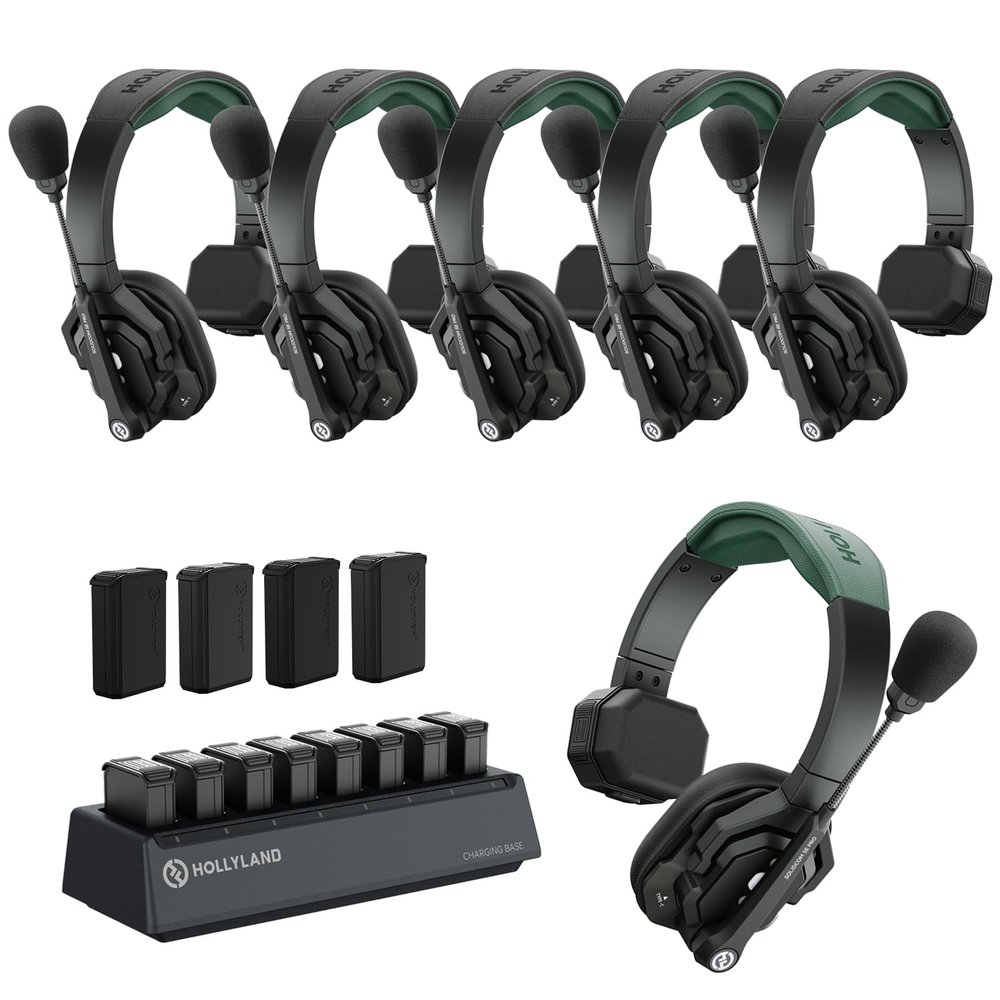 Hollyland Solidcom SE PRO 6-Users ENC Noise Cancellation Wireless Intercom Headset System 1312ft Team Communication with 3.5mm Single Ear Headset for Movie Shoot Live Show (1.9GHz Version)