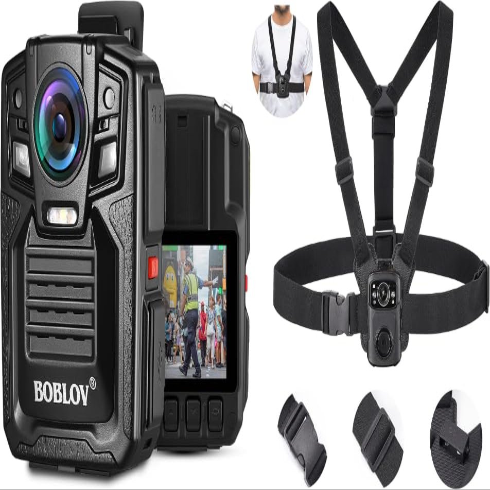 BOBLOV HD66/D7 2K Body Camera, Dual Batteries and Charging Dock,Outdoor Camera with 170 Wide-Angle Lens(128GPS) Dual Shoulder Mount, Body Worn Camera Vest Mount, for All Brand Body Camera