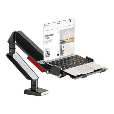 Adjustable Monitor Stand Laptop Mount with Adjustable Tray for 10-17Notebook, Full Motion Gas Spring Mount Arm for 17-32Monitor (Within 4.4~22.0lbs), C-Clamp and Grommet Base Monitor Mount Monitor A