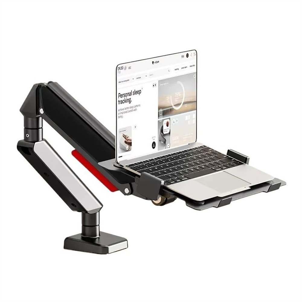 Adjustable Monitor Stand Laptop Mount with Adjustable Tray for 10-17Notebook, Full Motion Gas Spring Mount Arm for 17-32Monitor (Within 4.4~22.0lbs), C-Clamp and Grommet Base Monitor Mount Monitor A