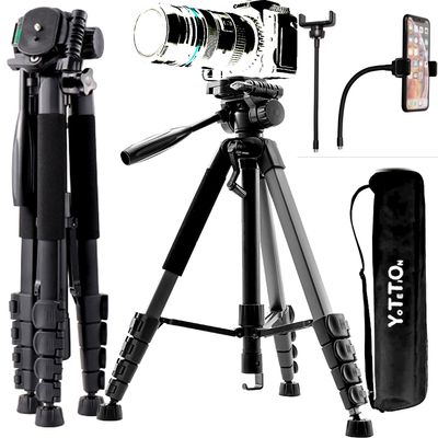 75 Inch Aluminum Phone & Camera Tripod With Gooseneck Stand, Extendable Cell Phone Tripod Stand Compatible with iPhone/Android/Action Camera is Perfect for Live Streaming/Video Recording/Selfies