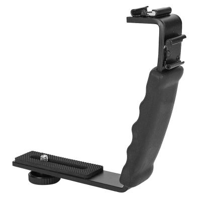 Camera Flash Speedlite Mount, 1/4 Thread Camera Flash L Bracket Mount, Dual Hot Shoes Holder Mount Adapter, for DV Microphone LED Light
