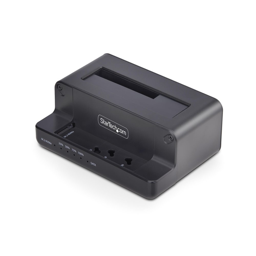 StarTech.com M.2 NVMe to 2.5"/3.5" SATA Drive Duplicator, Dual Bay Standalone Cloner/Drive Dock, 27GB/min, NVMe to SATA / SATA to NVMe, TAA