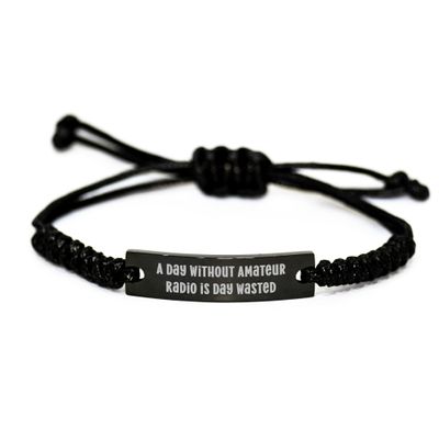 Amateur Radio Enthusiast Gifts: Inspirational Rope Bracelet for the Holiday Season, Adjustable Black Stainless Steel for Amateur Radio Operators, Gifts from Santa for Christmas