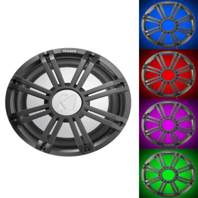 Kicker Bundle: 45KM104 10" 350w Peak/175w RMS Marine Boat Subwoofer SVC 4-ohm Sub KM10 Bundle with 45KMG10C 10" Charcoal Grille w/LED for KM10 + KMF10 Subwoofer Subs KMG10C (2 Items)