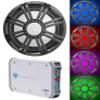 Kicker Bundle: 45KM104 10" 350W Marine Subwoofer SVC 4-Ohm Bundle with 45KMG10C 10" Charcoal Grille w/LED + Rockville RXM-T1 1500W 2-Ch Marine Amplifier (3 Items) view 1