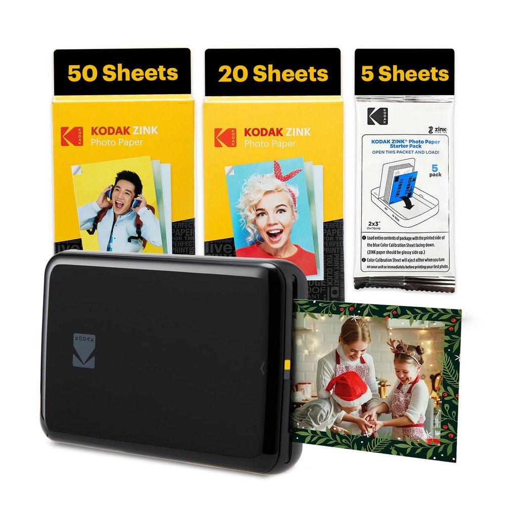 Kodak Step Instant Smartphone Photo Printer - 75 Sheets Bundle - Portable Mini Color Wireless Mobile Printer - Zink 2x3 Sticky-Back Photos - Bluetooth Compatible with Smart Devices - Fun App -Black