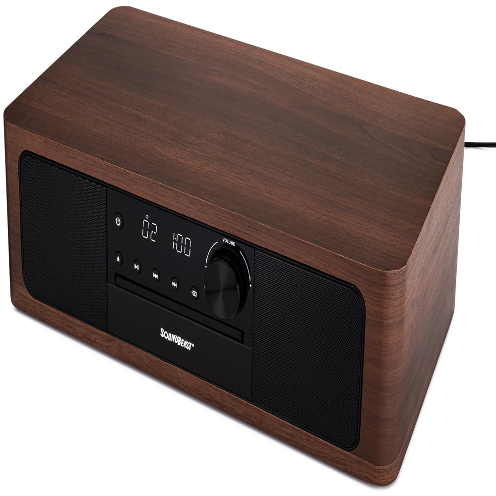 SoundBeast Stereo Shelf System with CD Player, Bluetooth, FM Radio, USB Playback, Aux in, Optical in, Alarm Clock, & Remote Control