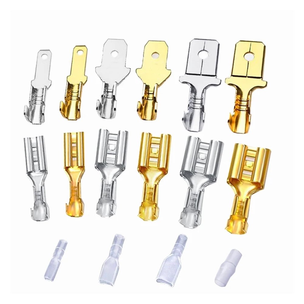 100Pcs/Lot 2.8/4.8/6.3mm Female and Male Crimp Terminal Brass Car Speaker Wire Connectors And Insulating Sheath(6.3mm Golden Sheath,100Pcs Male)