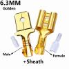 100Pcs/Lot 2.8/4.8/6.3mm Female and Male Crimp Terminal Brass Car Speaker Wire Connectors And Insulating Sheath(6.3mm Golden Sheath,100Pcs Male) view 2