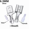 100Pcs/Lot 2.8/4.8/6.3mm Female and Male Crimp Terminal Brass Car Speaker Wire Connectors And Insulating Sheath(6.3mm Silver Sheath,100Pcs Male) view 2