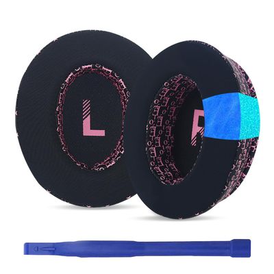 Aiivioll WH-CH710N Ear Pads Compatible with Sony WH-CH700N, WH-CH710N, WH-CH720N, ZX770BN Headphones Earpads with Ice Silk Cloth Ice Feel Gel and Memory Foam Ear Cushions (Black Pink/Print)