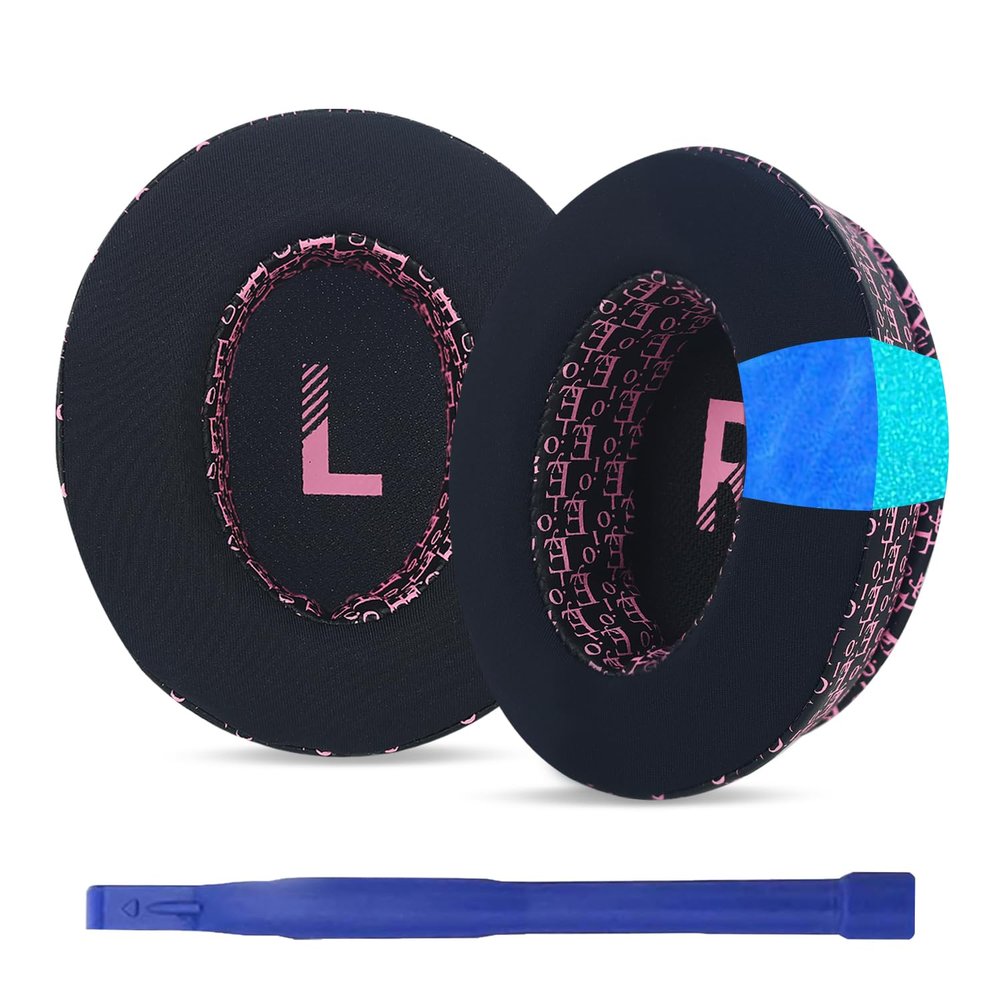Aiivioll WH-CH710N Ear Pads Compatible with Sony WH-CH700N, WH-CH710N, WH-CH720N, ZX770BN Headphones Earpads with Ice Silk Cloth Ice Feel Gel and Memory Foam Ear Cushions (Black Pink/Print)