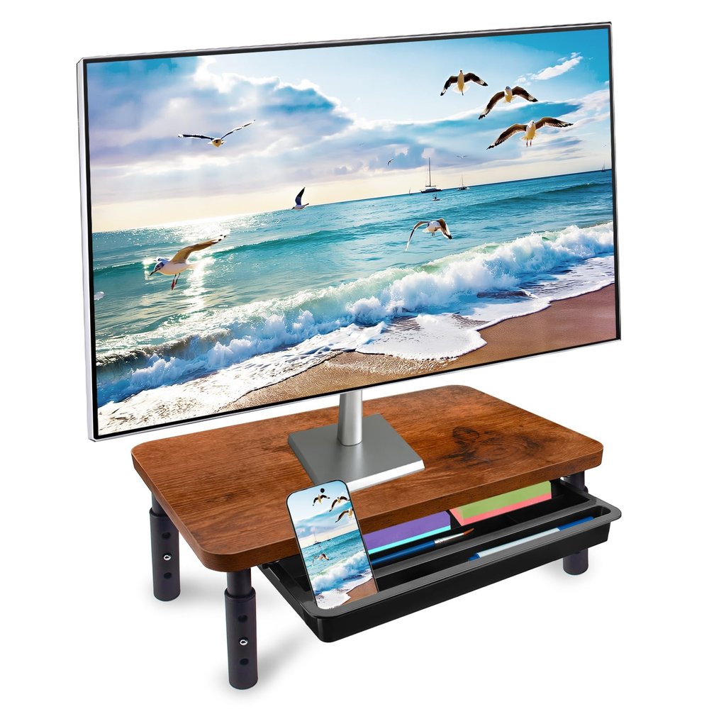BEHEY Monitor Stand, Rich Brown Monitor Riser, Monitor Stand for Desk, Stand Monitor, Solid Wood & Metal Computer Monitor Stand, Ergonomic TV Riser Block, 1 Pack, Rich Brown, 14.5 Inch