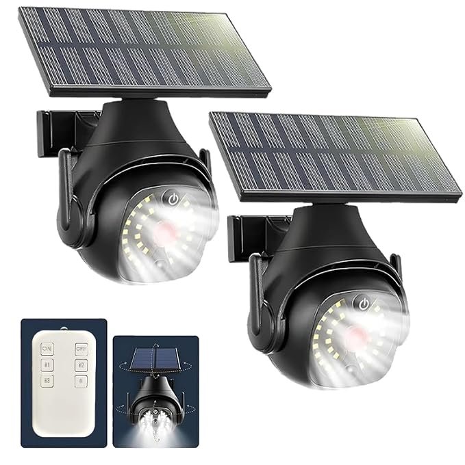 Clearhill Dummy Fake Security Camera and Solar Motion Sensor Lights, 2-in-1 Solar Lights with Remote Control, Realistic Look, Easy to Install, IP66 Waterproof, for Outdoor (2)