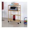 Adjustable Monitor Stand PC Tower Stand with Wheels, 3-Tier Movable Printer Stand with Storage, Rolling Bamboo PC Case Floor Stand with Open Shelves, for Home Office Arm Monitor(Natural,59*26*86cm) view 1
