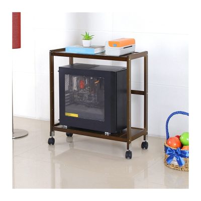 Adjustable Monitor Stand PC Tower Stand, 2-tier Rolling CPU Stand, Bamboo Mobile PC Host Case Stand with Caster Wheels, Fits Most PC Case and Printer Under Desktop Arm Monitor(Brown,59*26*61cm)