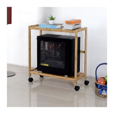 Adjustable Monitor Stand PC Tower Stand, 2-tier Rolling CPU Stand, Bamboo Mobile PC Host Case Stand with Caster Wheels, Fits Most PC Case and Printer Under Desktop Arm Monitor(Natural,51*26*61cm)