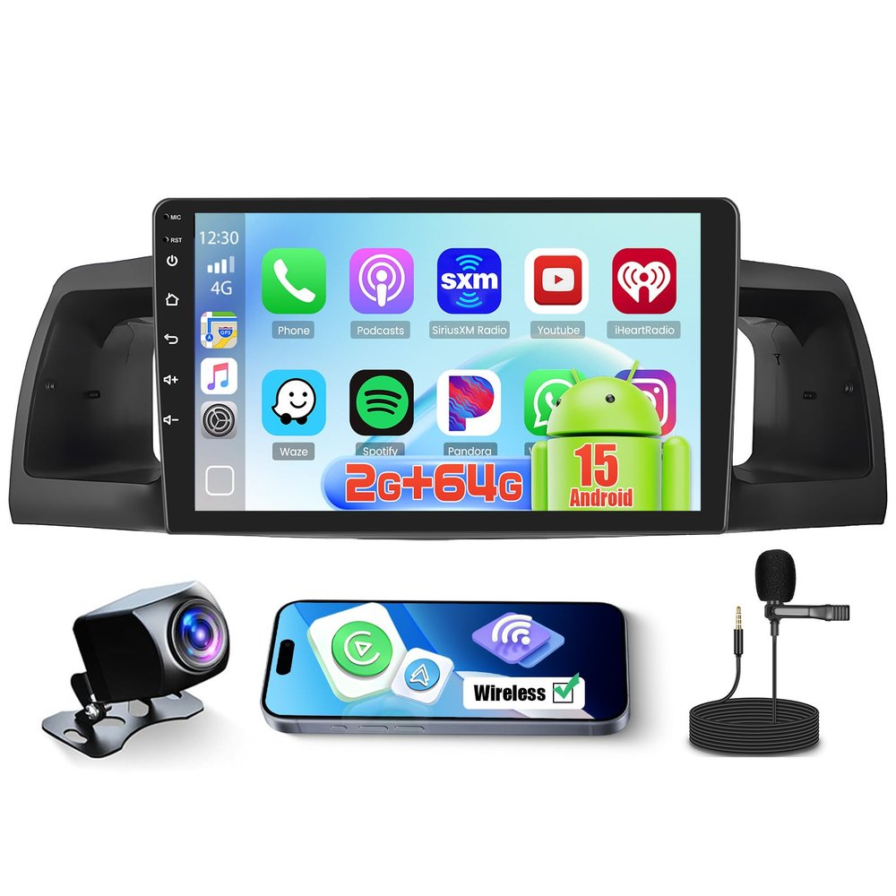 2+64GB Android 15 Car Stereo for Toyota Corolla EX 2005-2012 Wireless CarPlay Android Auto, 9 Inch Touch Screen Radio for Corolla Bluetooth EQ 26UI WiFi GPS FM RDS Backup Camera