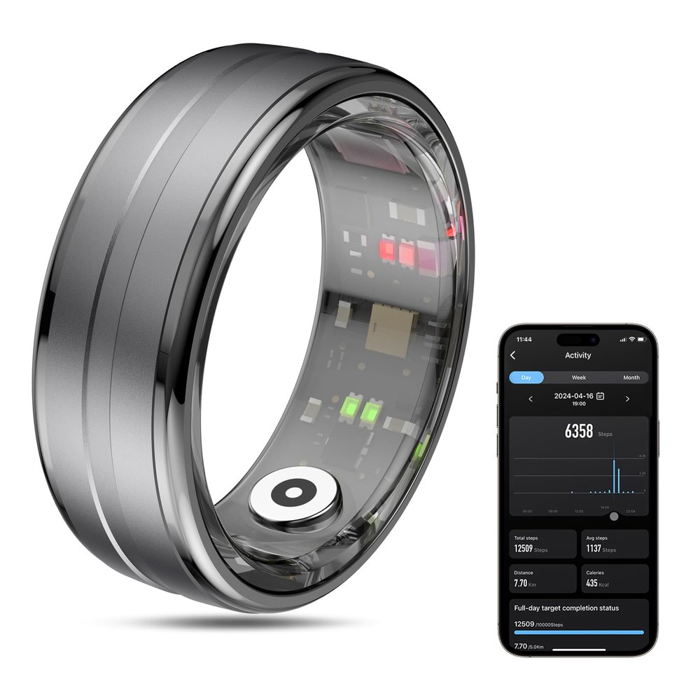 MagLoop Smart Ring Health Tracker for Men/Women,Fitness Ring Sleep Tracker,Fast Charging for Long-Lasting Use,for Pedometer Exercise,Monitor Sleep, Heart Rate, Stress,Waterproof (Black, 12)