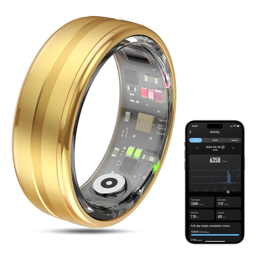 MagLoop Smart Ring Health Tracker for Men/Women,Fitness Ring Sleep Tracker,Fast Charging for Long-Lasting Use,for Pedometer Exercise,Monitor Sleep, Heart Rate, Stress,Waterproof (Gold, 10)
