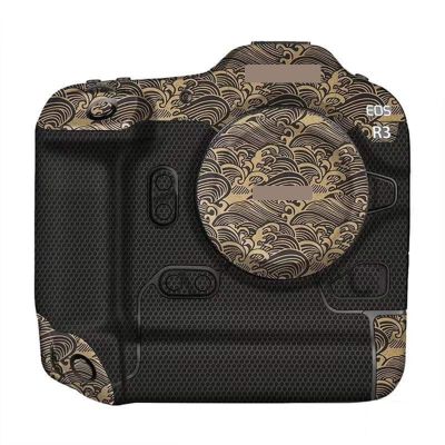 Anti-Scratch Camera Skin Wrap Sticker Coat Vinly Protective Film Body Protector Decals Cover for Canon EOS R3(Wave Gold)