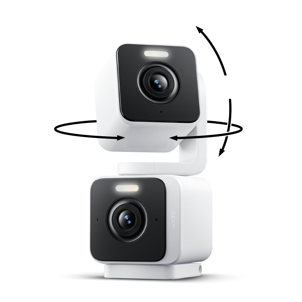 WYZE Duo Cam Pan Indoor/Outdoor IP65 2K 360 Pan/Tilt Smart Home Security Camera with Color Night Vision, Compatible with Alexa & Google Assistant, White