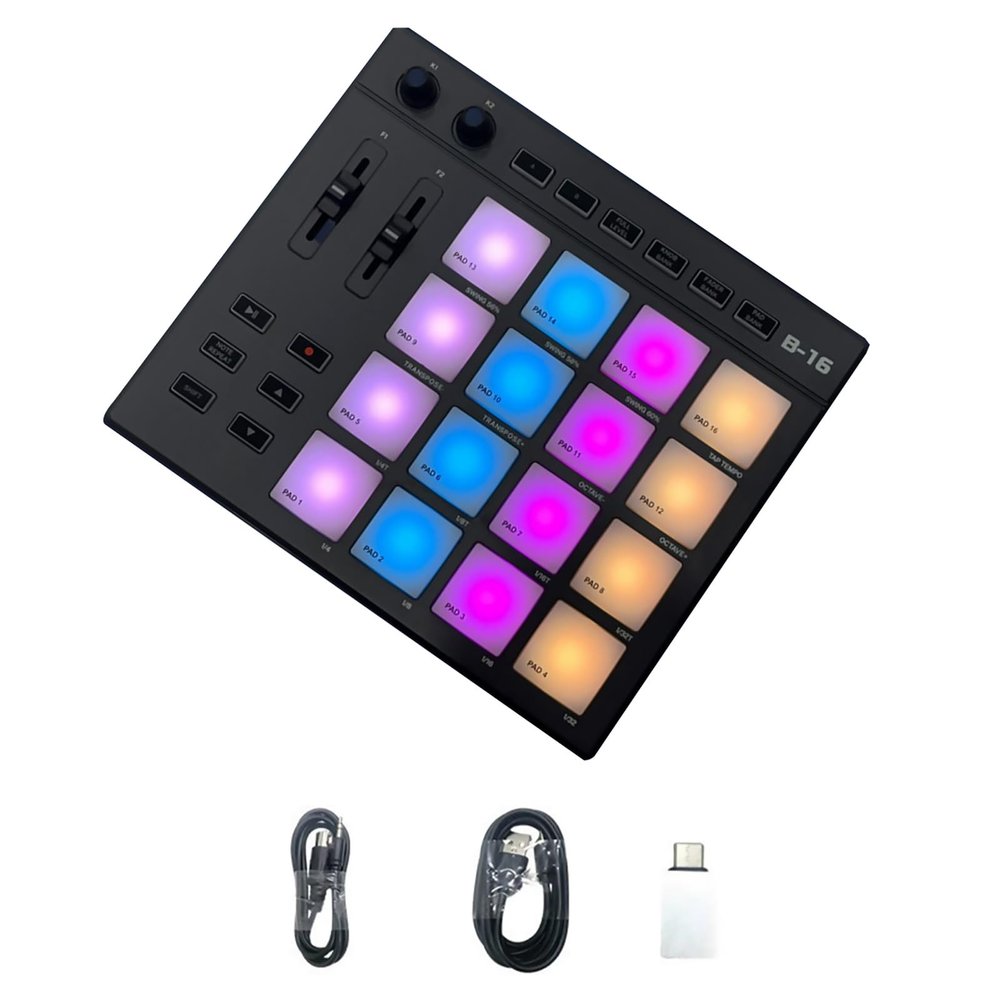 MIDI Controller Beat Maker Machine Portable Mini MIDI Controller Pad with 16 RGB Illuminated Beat Pads