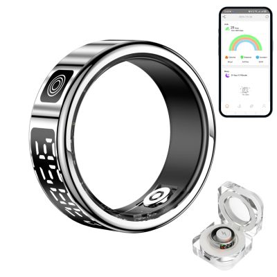 Sqrutri Smart Ring with LED Display for Women, IP68 Waterproof Smart Rings for Men, Sleep, Blood Oxygen, Heart Rate, Steps Smart Ring Health Trackers. (Silver, 11)