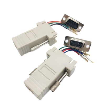 ACGTUY DB9 Male Female DB9 9PIN Serial Port Connector to RJ45 Female Adapter D-SUB RS232 COM Port to LAN Ethernet Port Converter(1 Pair)