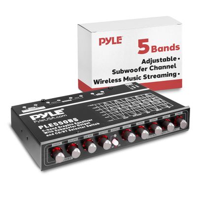 Pyle 5-Band Car Audio Equalizer  Graphic EQ with Bluetooth Wireless Streaming, Subwoofer Volume Control, Low Pass Filter, RCA Inputs/Outputs, Fader Function & AUX Input