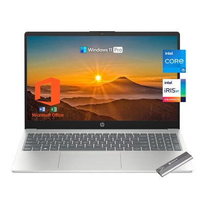 HP Student Business 15.6" FHD Laptop with Microsoft Office Annual License, Intel Core i5-1235U Processor, 64GB RAM, 2TB SSDWindows 11 Pro, Type-C, Skyerd 128GB NVMe Portable SSD, Silver