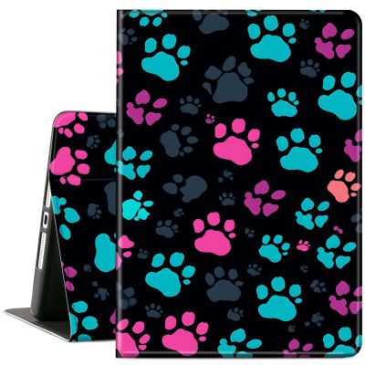 ACWDMKH Case for Samsung Galaxy Tab S7 FE 2021 / S8 Plus 2022 / S7 Plus 2020 12.4 Inch,PU Leather Cute Slim Folio Adjustable Stand Smart Cover with Auto Wake/Sleep,Green Pink Footprint