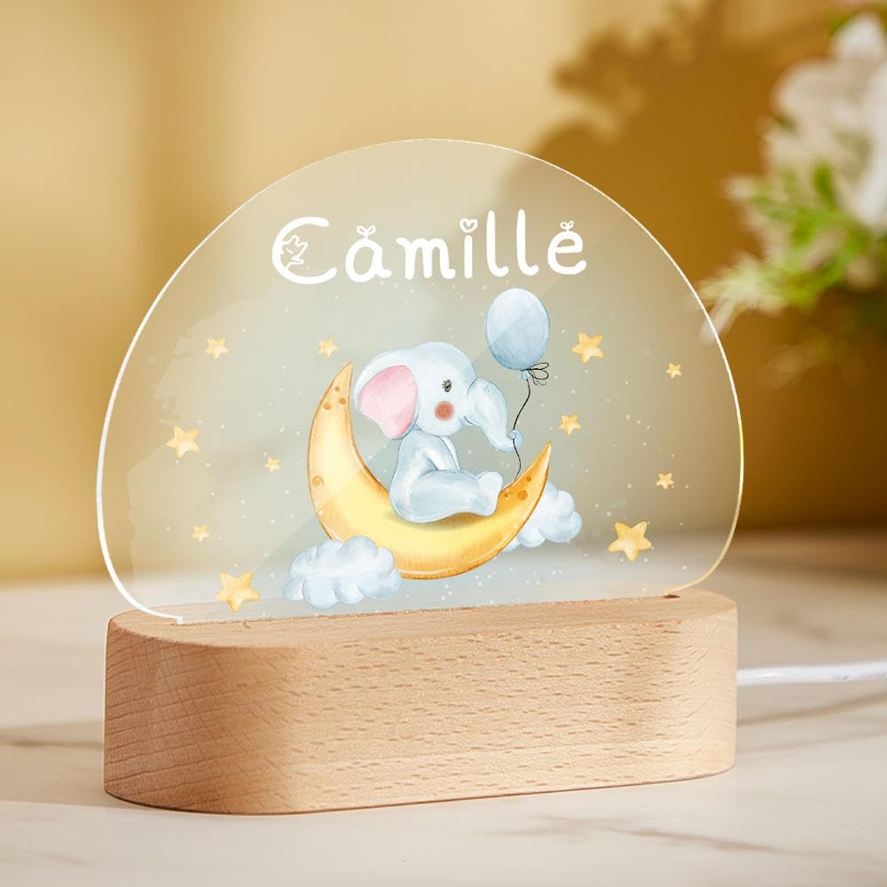 VEELU Personalized Gifts for Kids - Custom Name Night Light with Cute Animals - Nursery Baby Acrylic LED Lamp - Birth Gift for Boys Girls - Bedroom Decor Children's Light Newborn Gifts Christmas Gift